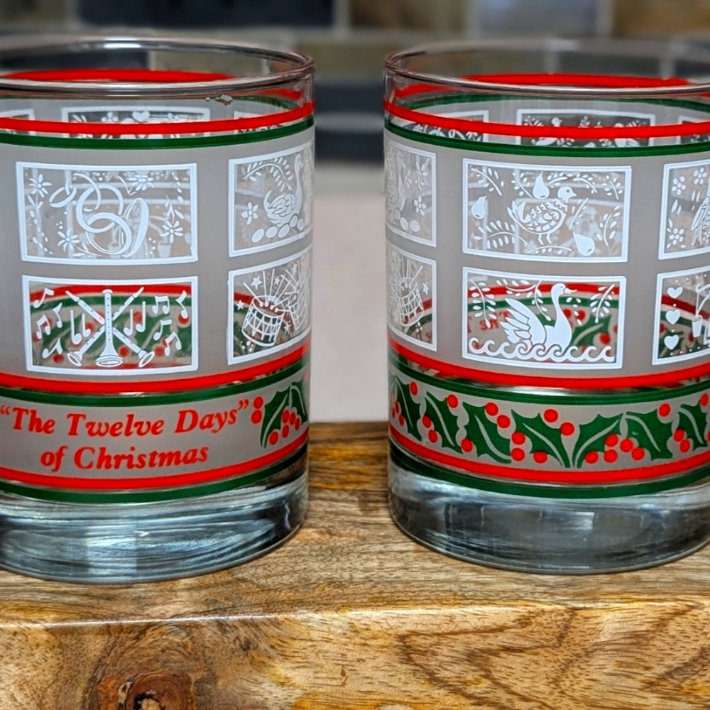 Vintage 12 Days Of Christmas Vintage Whisky Bourbon Cocktail Glasses Set Of Two